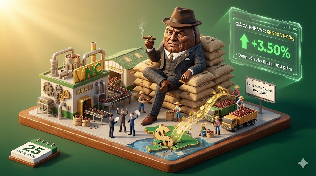 Vĩ mô Cà phê 25/02: Dòng vốn ngoại ồ ạt chảy vào Brazil đẩy đồng USD xuyên thủng đáy, mức thuế quan của Trump chính thức lùi về 10%